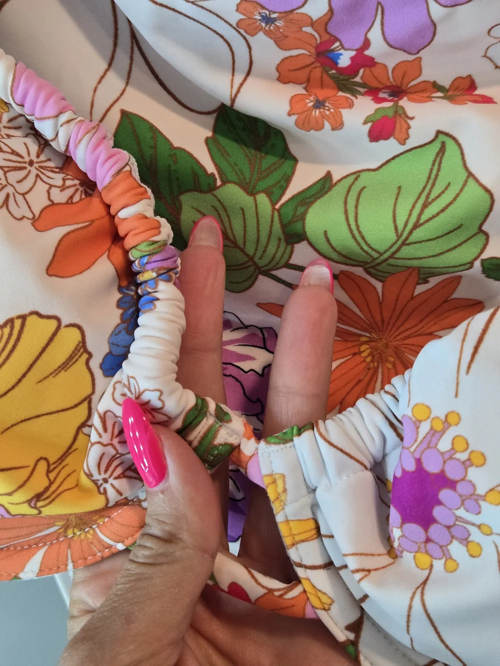 Cupshe White Floral Bikini Set with Yellow, Orange, Green & Purple Accents